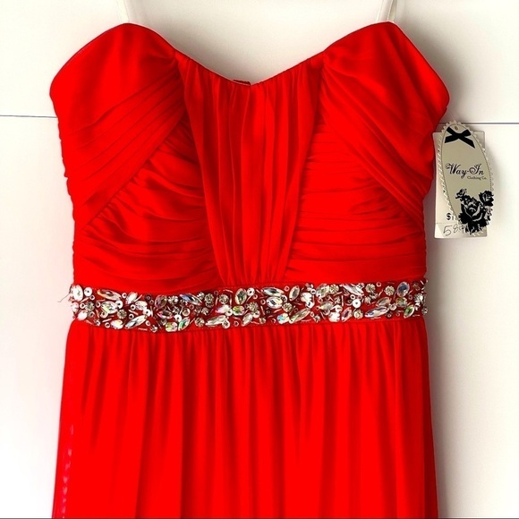 Women Juniors Red Lace Formal Party Bridesmaid Prom Long Maxi Dress Crystals, 7 - Picture 8 of 16